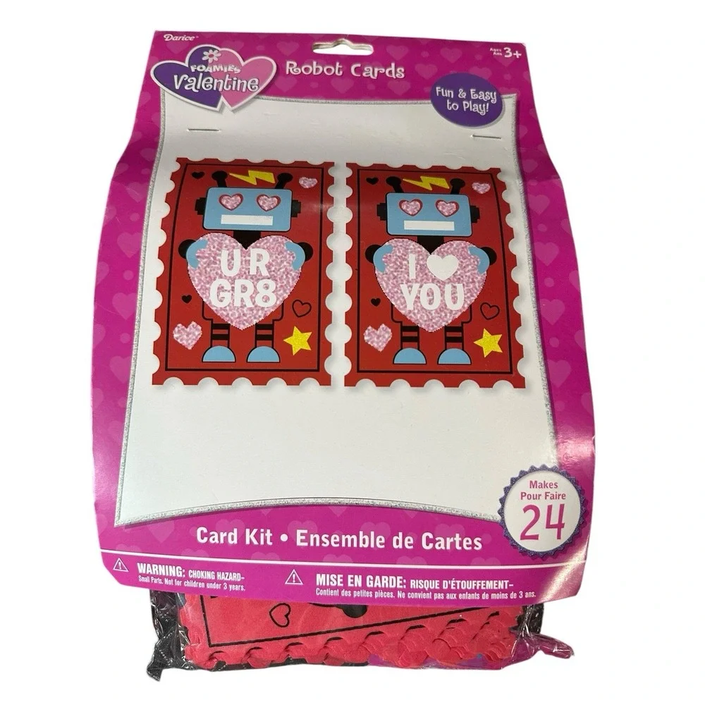 Darice Foamies Valentine Craft Kit Bundle Robot Fox Card Kits Wood Mustaches 3pk
